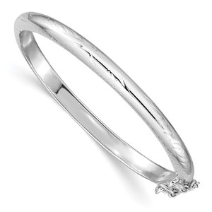 Sterling Silver Rhodium-plated Polished & Diamond-cut 4mm with Safety Clasp Hinged Children's Bangle - QB-7639C8E4-8798