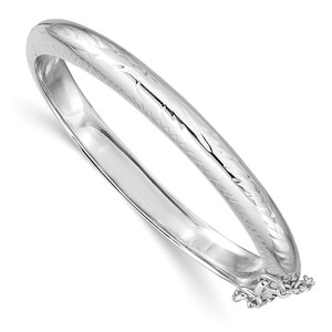 Sterling Silver Rhodium-plated Polished & Diamond-cut 5mm with Safety Clasp Hinged Children's Bangle - QB-60F0CB80-4802