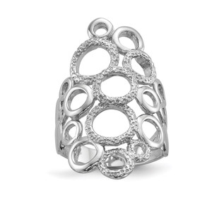 Sterling Silver Rhodium-plated Polished & Textured Circles Ring - QR-5A19FD8F-8695