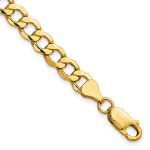 14K 7 inch 6.5mm Semi-Solid Curb with Lobster Clasp Bracelet
