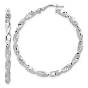 Sterling Silver Rhodium-plated Polished & Textured Twisted Hoop Earrings - QE-BF374B9D-9892