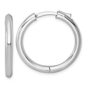 Sterling Silver Rhodium-plated Polished 3x28mm with Safety Lock Round Hinged Hoop Earrings