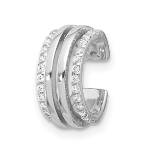 Sterling Silver Rhodium-plated Polished 4 Row CZ Single Cuff Earring