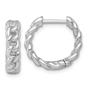 Sterling Silver Rhodium-plated Polished 4.5 x 18mm Curb Link Round Hinged Hoop Earrings