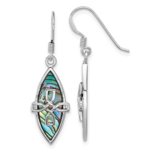 Sterling Silver Rhodium-plated Polished Abalone Cross Dangle Shepherd Hook Earrings