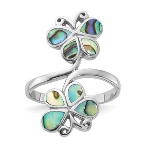 Sterling Silver Rhodium-Plated Polished Abalone Double Butterfly Ring - QR-FBF6214E-2062