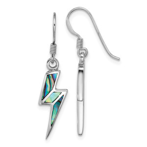Sterling Silver Rhodium-plated Polished Abalone Lightning Bolt Dangle Shepherd Hook Earrings