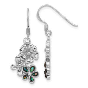 Sterling Silver Rhodium-Plated Polished Abalone Trio Flower Earrings