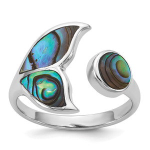 Sterling Silver Rhodium-plated Polished Abalone Whale Tail Size 7 Ring