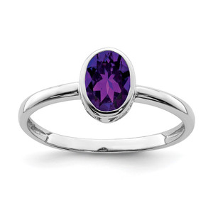 Sterling Silver Rhodium-plated Polished Amethyst Oval Ring - QR-354F08A2-9609