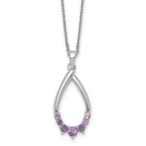 Sterling Silver Rhodium-plated Polished Amethyst Teardrop 16 Inch with 2 Inch Extension Necklace