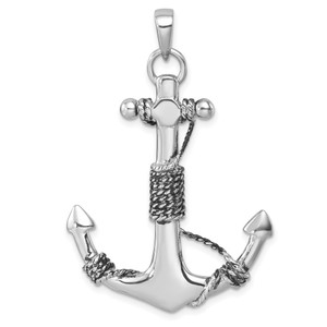 Sterling Silver Rhodium-Plated Polished Anchor Pendant - PL-DDD6EAE7-1895