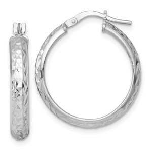 Sterling Silver Rhodium-plated Polished and Diamond-cut 4.00 x 25mm Tube Hoop Earrings
