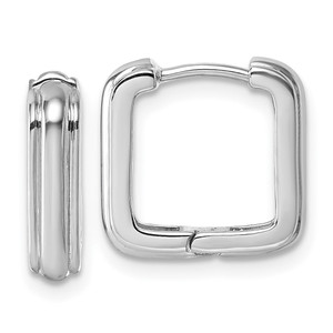 Sterling Silver Rhodium-plated Polished And Grooved 3.5mm x 14mm Square Hinged Hoop Earrings - QE-1B49B9F7-8693