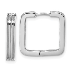 Sterling Silver Rhodium-plated Polished And Grooved 3.5mm x 17mm Square Hinged Hoop Earrings - QE-C6DA22C0-7573