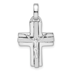 Sterling Silver Rhodium-plated Polished and Laser Crucifix Pendant - QC-7E5FE1C8-4942