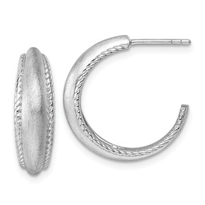Sterling Silver Rhodium-plated Polished and Scratch Finish C-Hoop Post Earrings - QE-3E638D10-3553