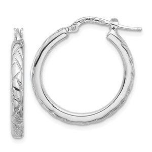 Sterling Silver Rhodium-plated Polished and Textured Hoop Earrings - QE-081AE5F8-6857