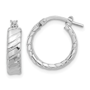 Sterling Silver Rhodium-plated Polished and Textured Hoop Earrings - QE-C8A7D1CF-8311