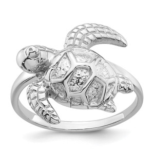 Sterling Silver Rhodium-plated Polished and Textured Sea Turtle Size 6 Ring - QR-89DA0EB9-2035
