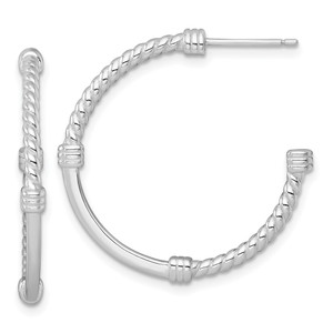 Sterling Silver Rhodium-plated Polished and Twisted 30.0mm Post C-Hoop Earrings