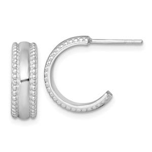 Sterling Silver Rhodium-plated Polished Beaded 5.2 x 15mm C-Hoop Post Earrings