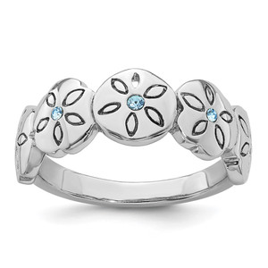 Sterling Silver Rhodium-plated Polished Blue Crystal 5 Sand Dollar Ring - PL-5A0A45A3-1716