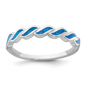 Sterling Silver Rhodium-plated Polished Blue Lab Created Opal Wave Size 8 Ring