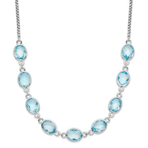 Sterling Silver Rhodium-plated Polished Blue Topaz w/2 in ext. Necklace