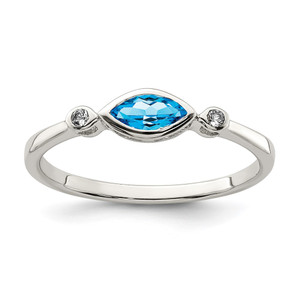 Sterling Silver Rhodium-plated Polished Blue Topaz/White Topaz Ring - QR-47C48855-1606