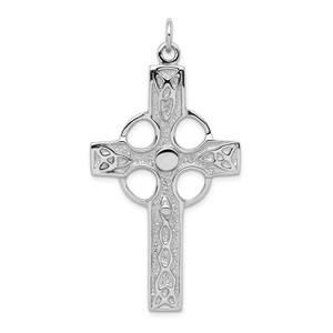 Sterling Silver Rhodium-plated Polished Celtic Cross Pendant - QC-3153F6E2-3404