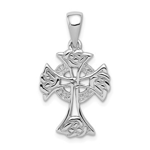 Sterling Silver Rhodium-plated Polished Celtic Cross Pendant - QC-C28B44F6-9902