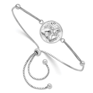 Sterling Silver Rhodium-plated Polished Cherub Adjustable Bracelet
