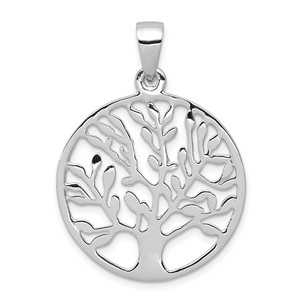 Sterling Silver Rhodium-plated Polished Circle w/Tree Pendant