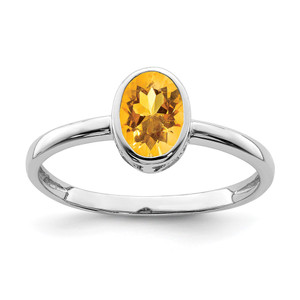Sterling Silver Rhodium-plated Polished Citrine Oval Ring - QR-2F187E47-1423
