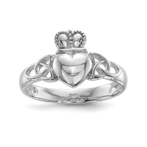 Sterling Silver Rhodium-plated Polished Claddagh Ring - QR-81868D2D-9481