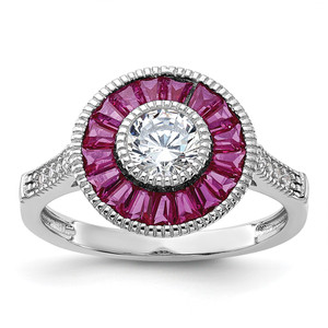 Sterling Silver Rhodium-plated Polished Created Ruby and CZ Ring - QR-87F9E1A9-4492