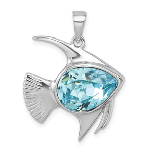 Sterling Silver Rhodium-plated Polished Crystal Angel Fish Pendant - PL-8D960E4C-5727
