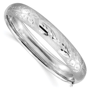 14k 7/16 White Gold Florentine Engraved 10.00mm Hinged Round Bangle Bracelet