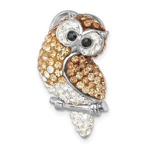 Sterling Silver Rhodium-plated Polished Crystal Owl Slide
