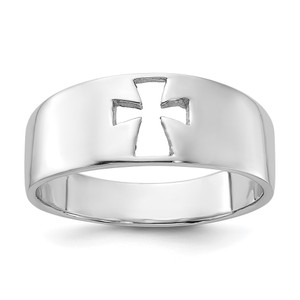 Sterling Silver Rhodium-plated Polished Cut-out Cross Ring - QR-F2D34E6B-5619