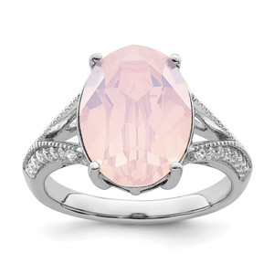 Sterling Silver Rhodium-plated Polished CZ & Pink Crystal Ring - QR-046B57BD-4391
