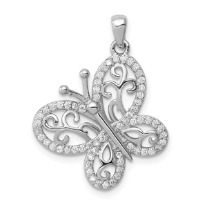 Sterling Silver Rhodium-plated Polished CZ Butterfly Pendant - QC-99CB6384-5154