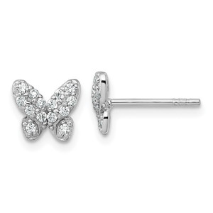 Sterling Silver Rhodium-plated Polished CZ Butterfly Post Earrings