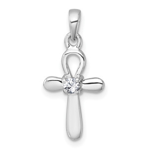 Sterling Silver Rhodium-plated Polished CZ Cross Pendant - QC-4F7100EE-1765