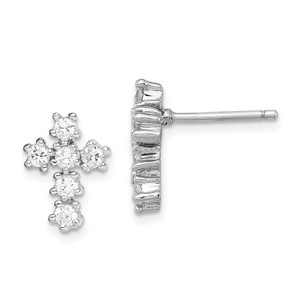 Sterling Silver Rhodium-plated Polished CZ Cross Post Earrings - QE-3D5A599D-4944