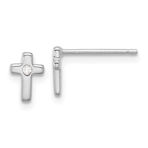 Sterling Silver Rhodium-plated Polished CZ Cross Post Earrings - QE-F5760CA0-2046
