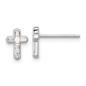 Sterling Silver Rhodium-plated Polished CZ Cross Post Earrings - QE-FFDE9A6E-8184