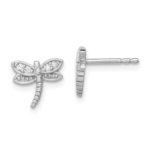 Sterling Silver Rhodium-plated Polished CZ Dragonfly Post Earrings - QE-48C2F908-3936