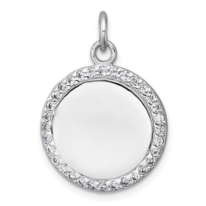 Sterling Silver Rhodium-plated Polished CZ Engraveable Circle Pendant - QC-148A9A0A-5631